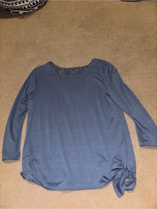 Fortune + Ivy Tops - Women's Blue Long-Sleeve Knit Top with Lace Yoke
